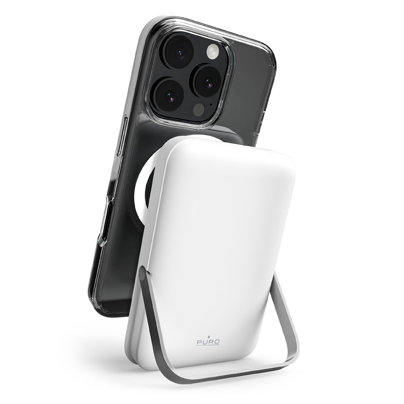 Puro 10000mAh MagSafe Wireless Power Bank alumiinisella jalustalla - Valkoinen