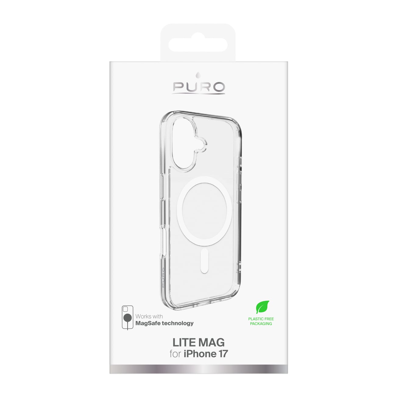 Puro Lite Mag TPU+PC Case yhteensopiva MagSafe for iPhone 17 - läpinäkyvä valkoinen rengas kanssa
