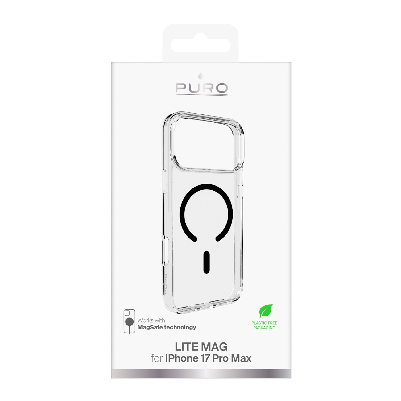 Puro Lite Mag TPU+PC Case MagSafe for iPhone 17 Pro Max - läpinäkyvä musta rengas