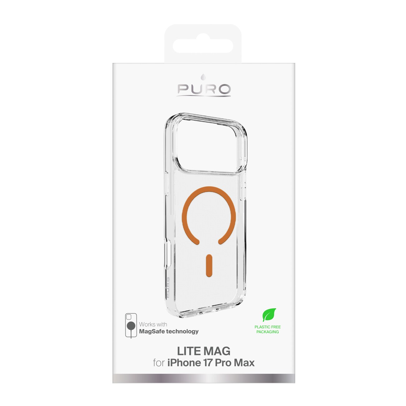 Puro Lite Mag TPU+PC Case MagSafe for iPhone 17 Pro Max - läpinäkyvä oranssi rengas