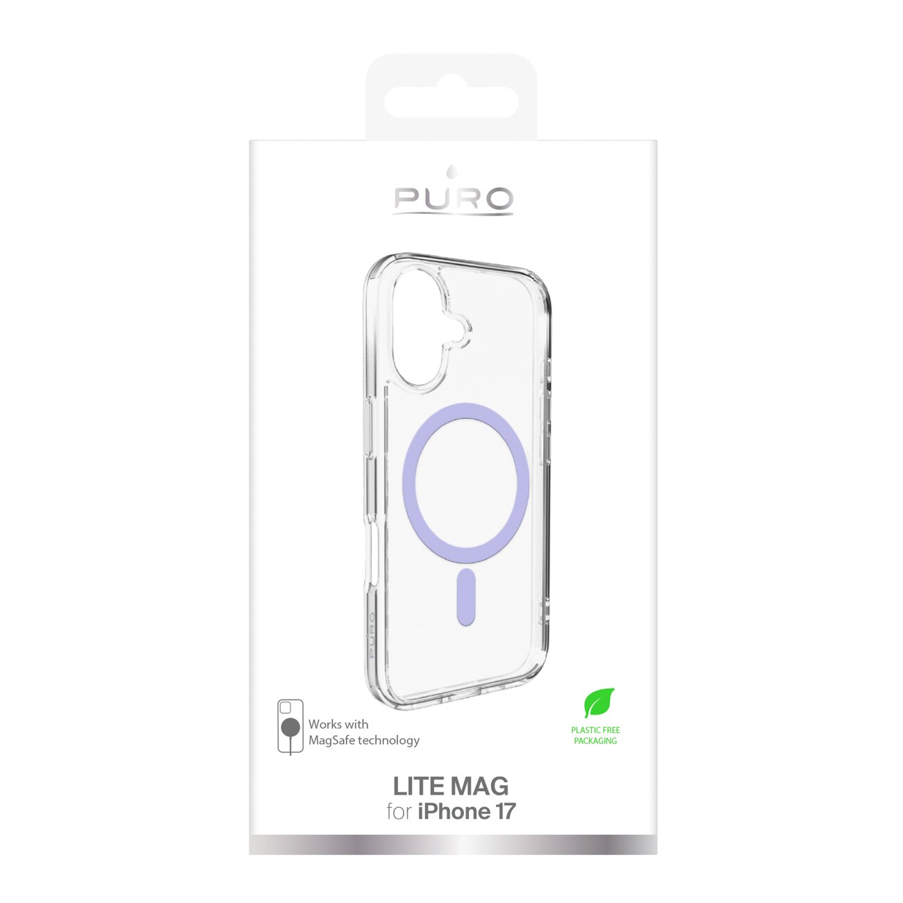Puro Lite Mag TPU + PC Case MagSafe for iPhone 17 - läpinäkyvä vaaleanpunainen rengas