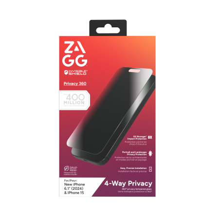 ZAGG InvisibleShield Glass Elite Privacy 360 varten iPhone 15 / 16