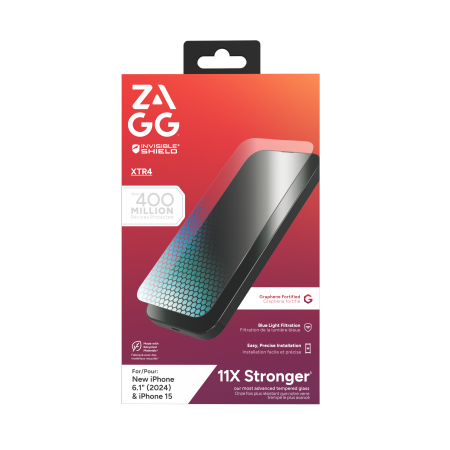 ZAGG InvisibleShield Glass XTR4 -grafeenisuojalasi sinisen valon suodattimella iPhone 15/16 varten