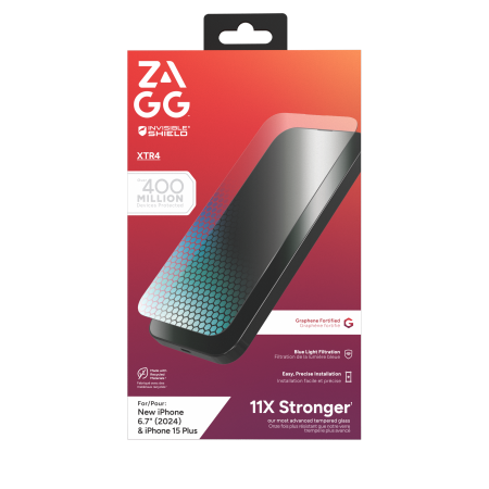 ZAGG InvisibleShield Glass XTR4 Graphene Suojalasi sinisen valon suodattimella iPhone 15/16 Plus