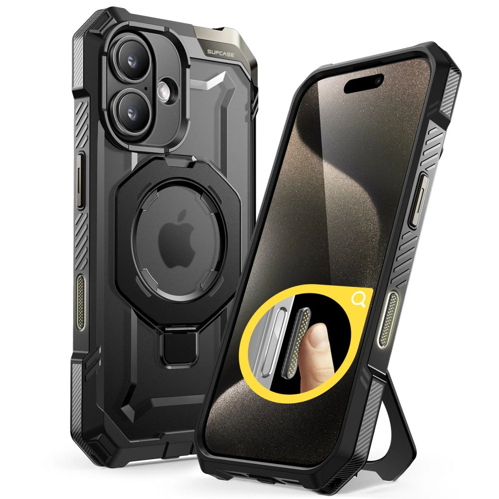 Supcase UB Grip Mag Case mag-kotelo MagSafella iPhone 16:lle - musta