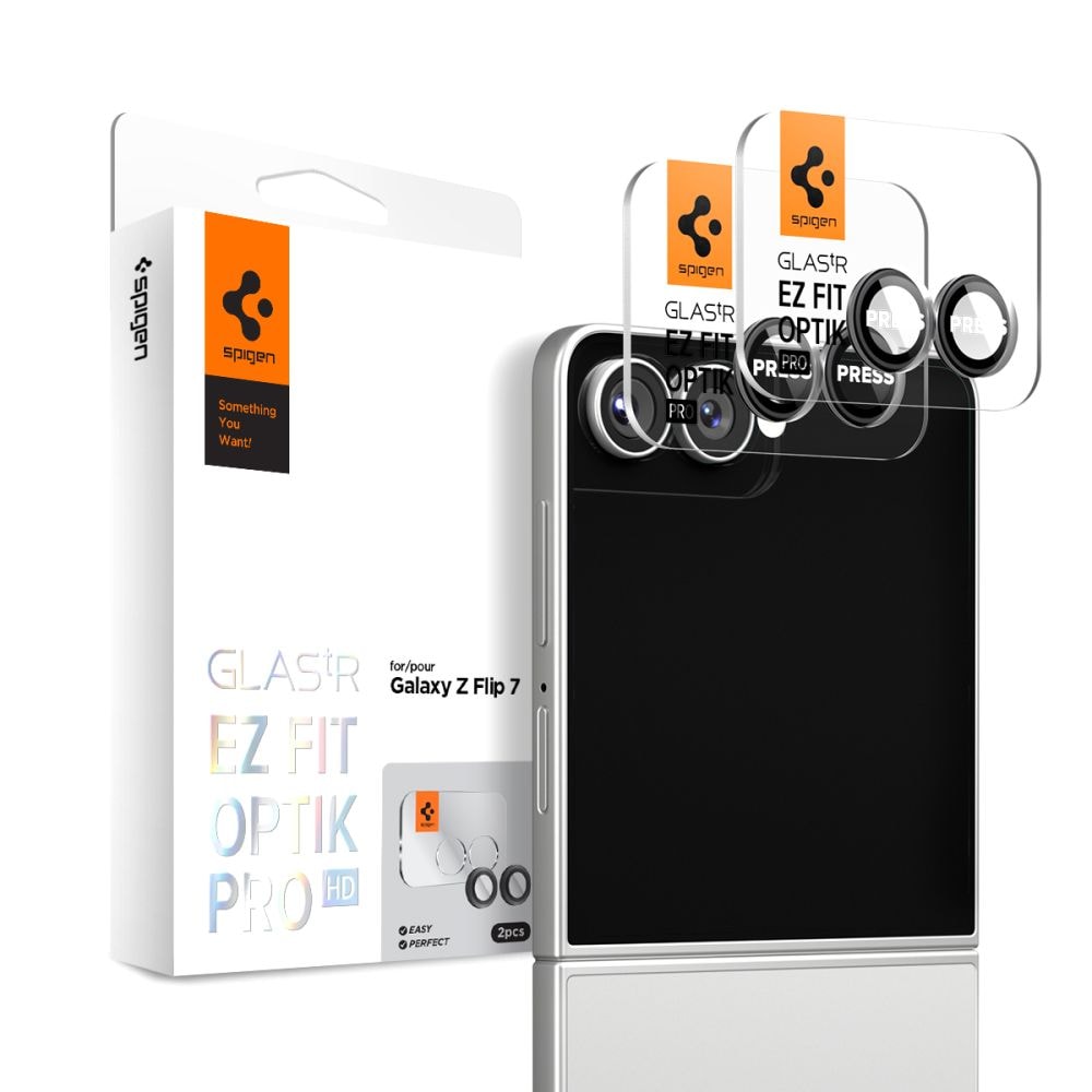 Spigen Optik Pro HD Glas.TR EZ Fit 2-pack kameran suojus Samsung Galaxy Z Flip 7:lle - Musta