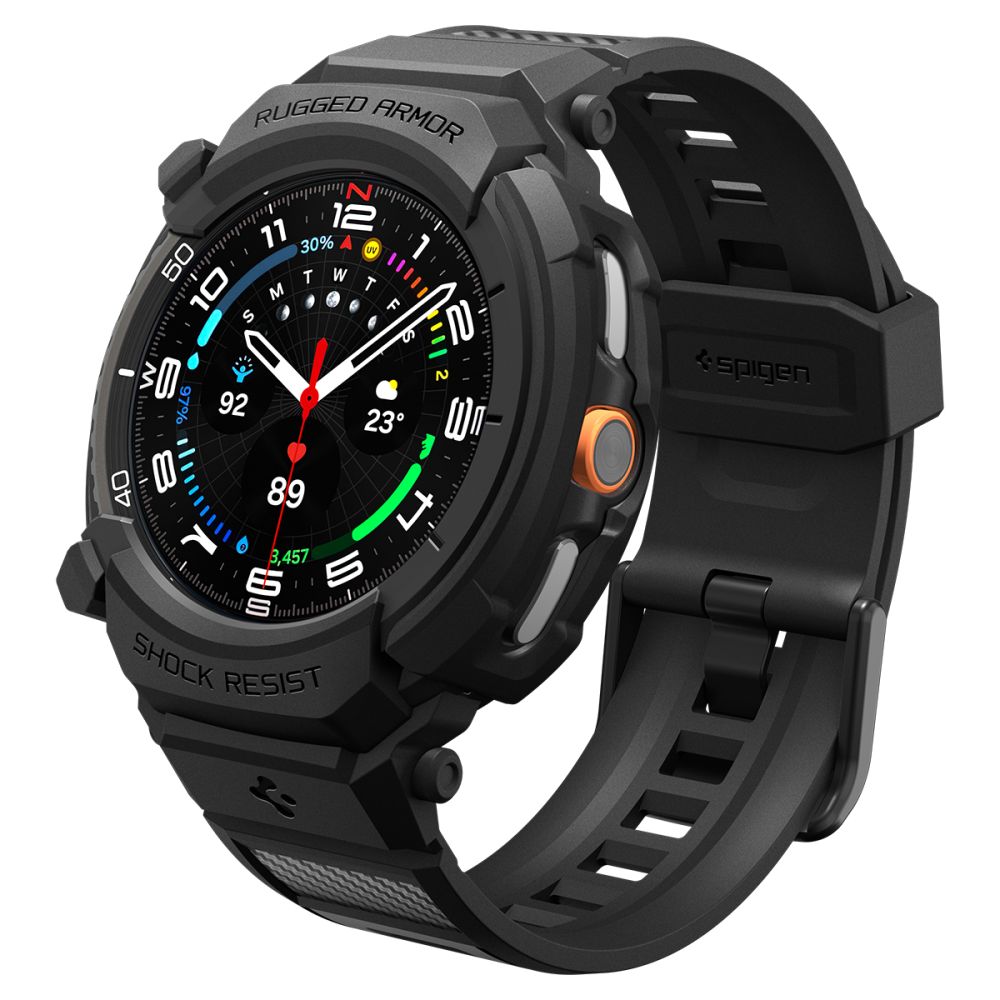 Spigen Rugged Armor Pro -ranneke Samsung Galaxy Watch 8 Classic 46mm - Matta musta
