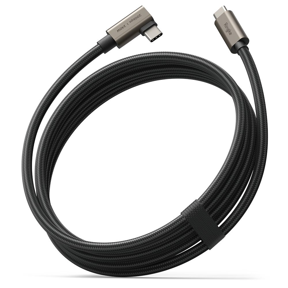 Ringke 3.2 gen. 2x2 USB-C, PD 3.1 240W 2m kulmakaapeli - musta