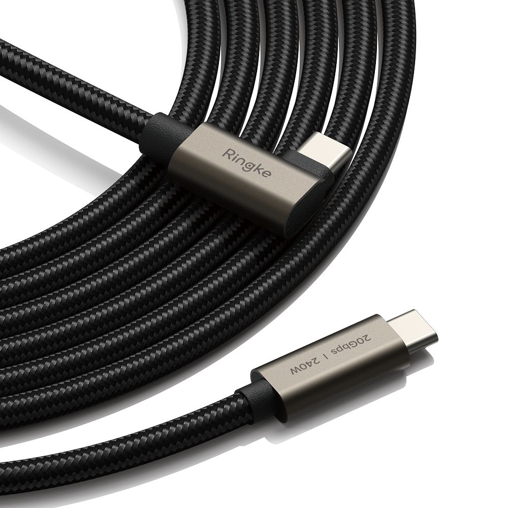 Ringke 3.2 gen. 2x2 USB-C, PD 3.1 240W 2m kulmakaapeli - musta