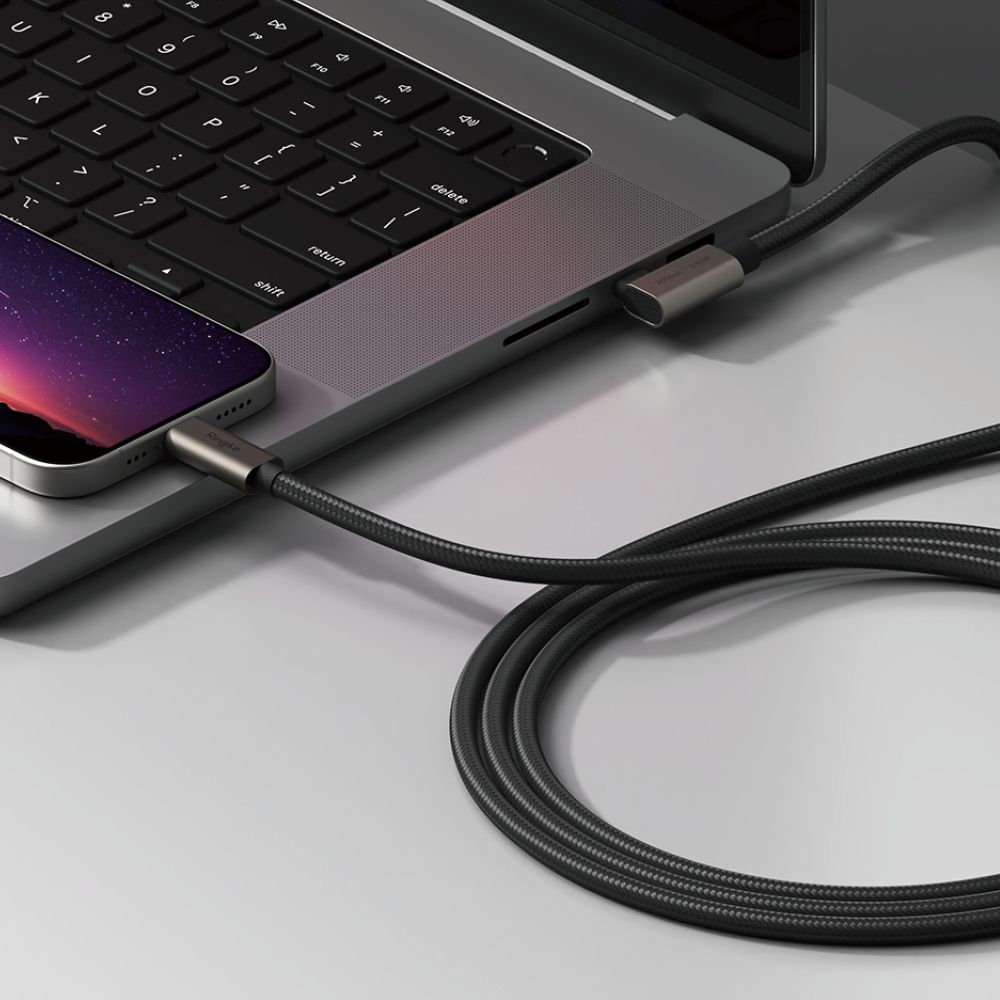 Ringke 3.2 gen. 2x2 USB-C, PD 3.1 240W 2m kulmakaapeli - musta