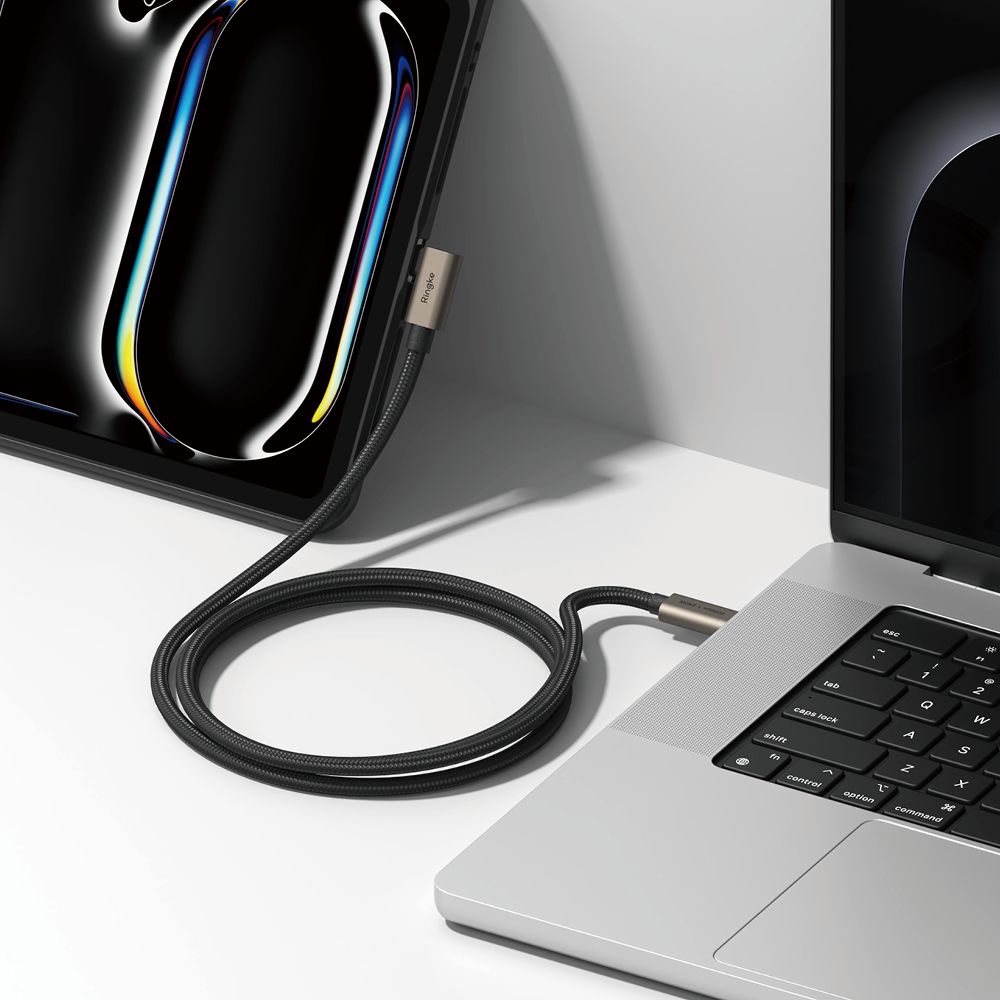 Ringke 3.2 gen. 2x2 USB-C, PD 3.1 240W 2m kulmakaapeli - musta
