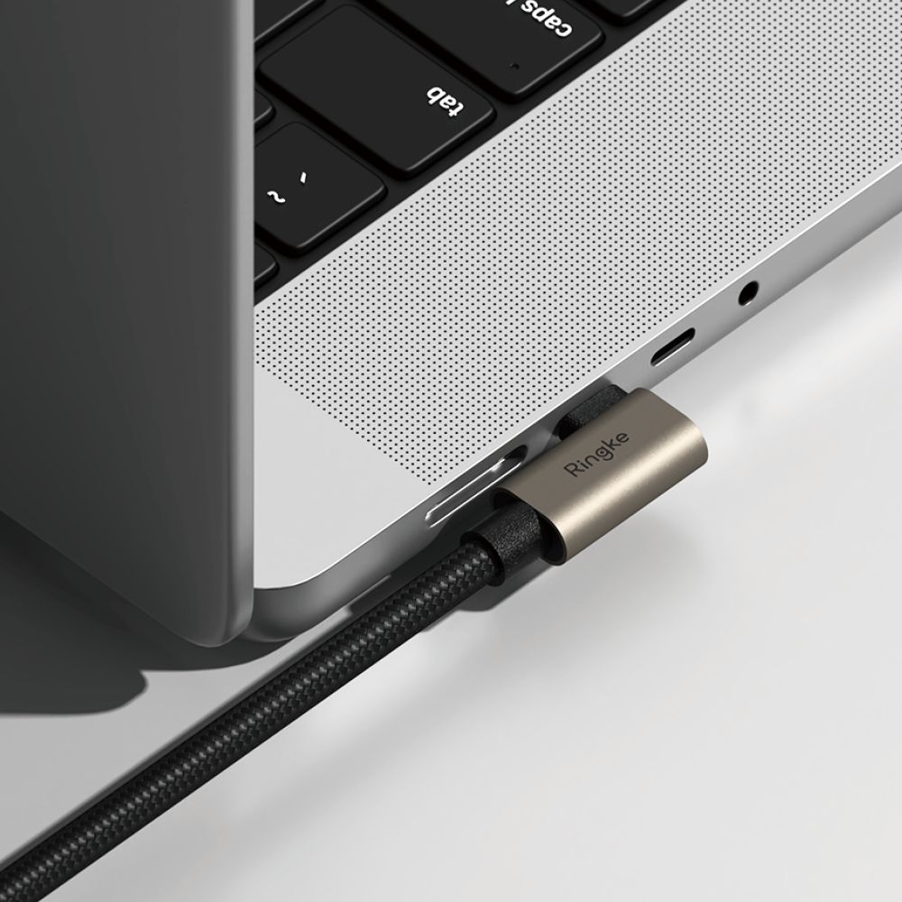 Ringke 3.2 gen. 2x2 USB-C, PD 3.1 240W 2m kulmakaapeli - musta