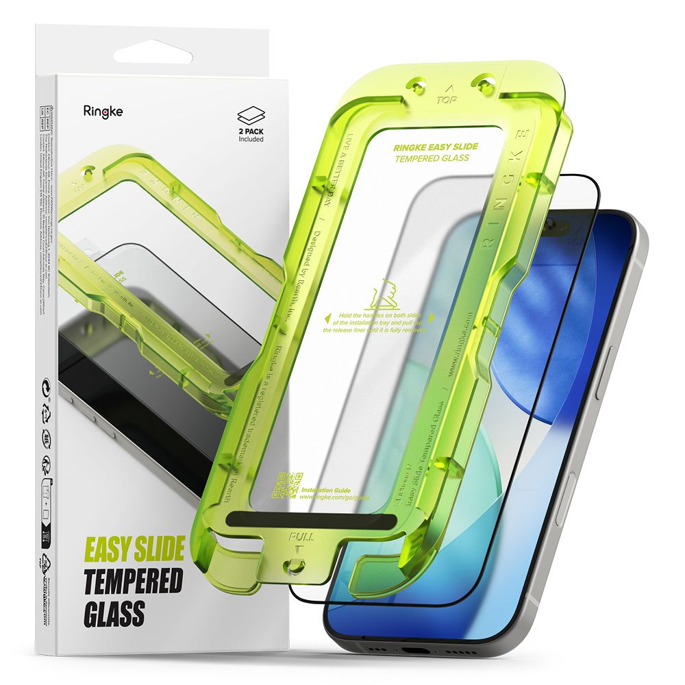 Ringke Easy Slide 2-pack karkaistua lasia iPhone 17:lle - musta