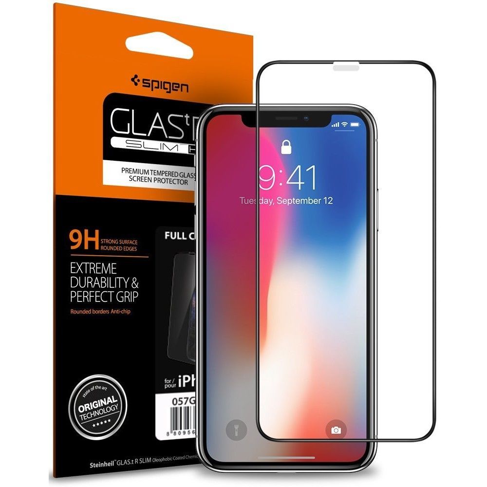 Spigen Lasi FC karkaistu lasi mustalla kehyksellä iPhone X / XS / 11 Pro -malliin