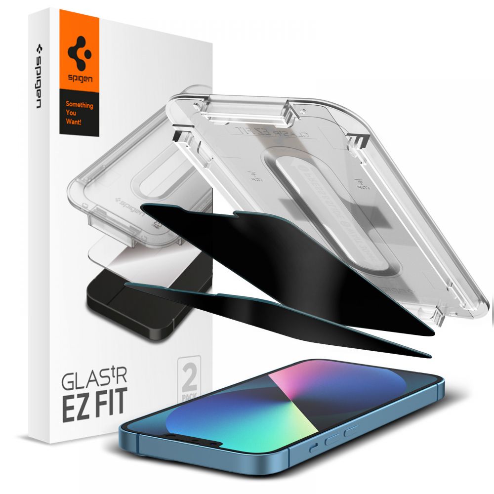 Spigen Glas.tR EZ Fit Privacy Tempered Glass for iPhone 13 / 13 Pro / 14 / 16e - 2 kpl.