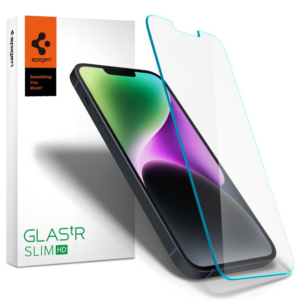 Spigen Glas.tR Slim karkaistu lasi iPhone 13 / 13 Pro / 14 / 16e -puhelimille