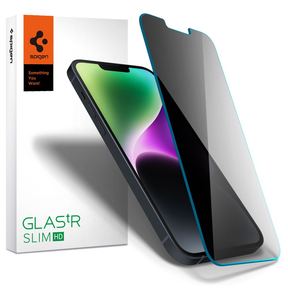 Spigen Glas.tR Slim Privacy karkaistu lasi iPhone 13 / 13 Pro / 14 / 16e -puhelimelle