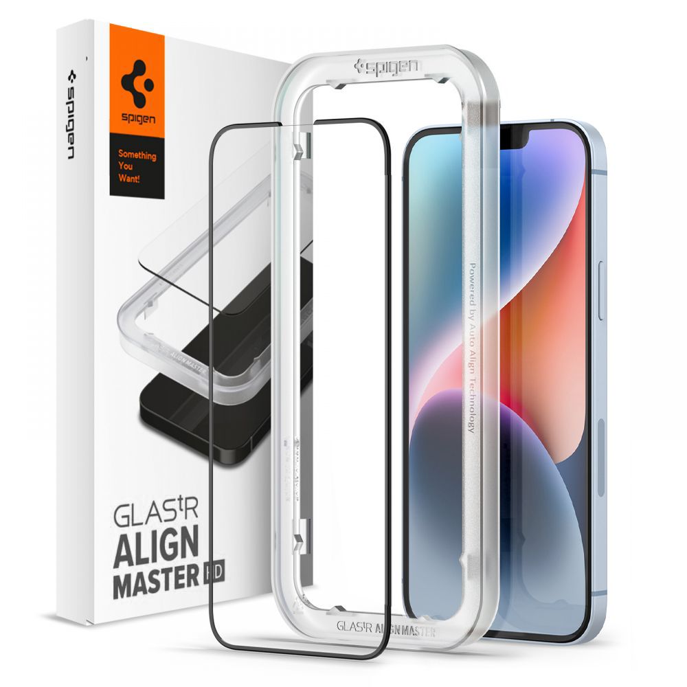 Spigen ALM Glass FC karkaistu lasi iPhone 13 / 13 Pro / 14 - musta