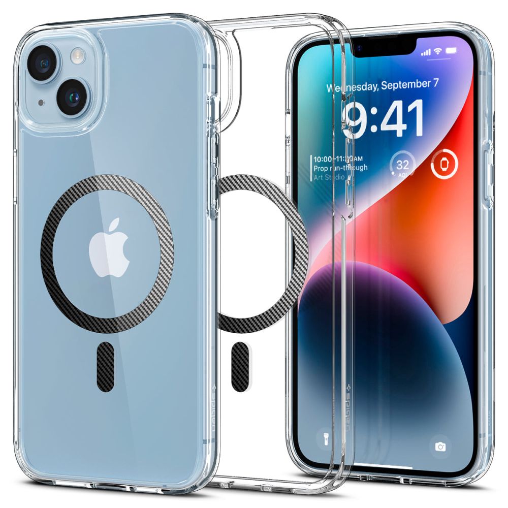 Spigen Ultra Hybrid Mag -kotelo MagSafella 14 Plus -puhelimelle iPhone - kirkkaanharmaa