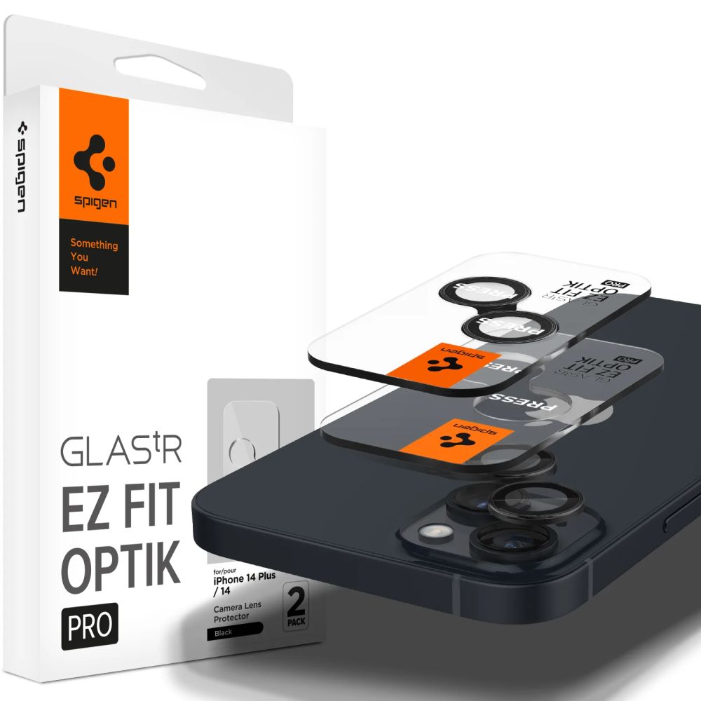 Spigen Glas.tR EZ Fit Optik kamerasuojus iPhone 14 / Plus / 15 / Plus - musta 2 kpl.