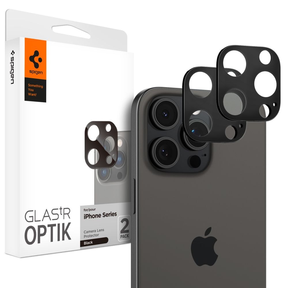 Spigen Optik.tR-kamerasuojus iPhone 14/15/16 Pro/Pro Max - musta, 2 kpl.