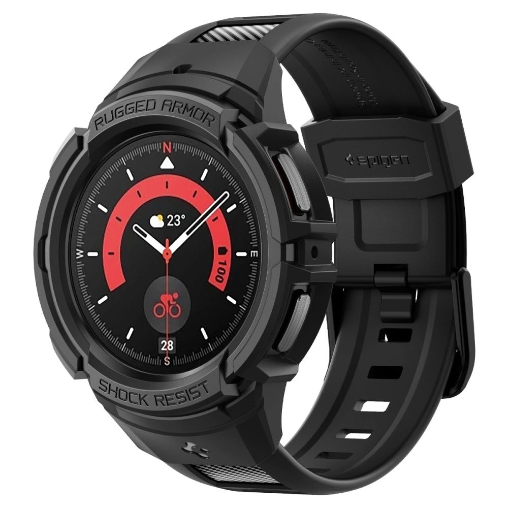 Spigen Rugged Armor Pro -kotelo ja hihna Samsung Galaxy Watch 5 Pro (45mm) - musta
