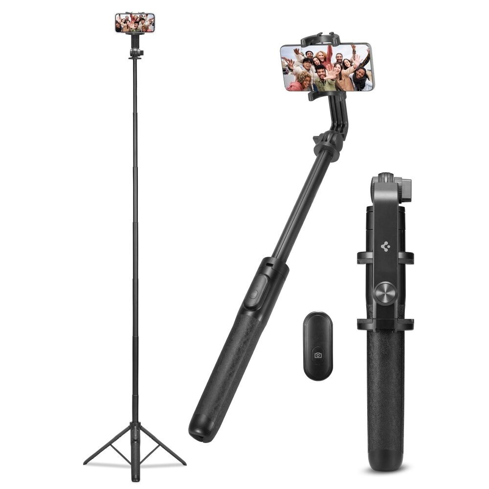 Spigen S560W Bluetooth Selfie Stick jalustalla - Musta