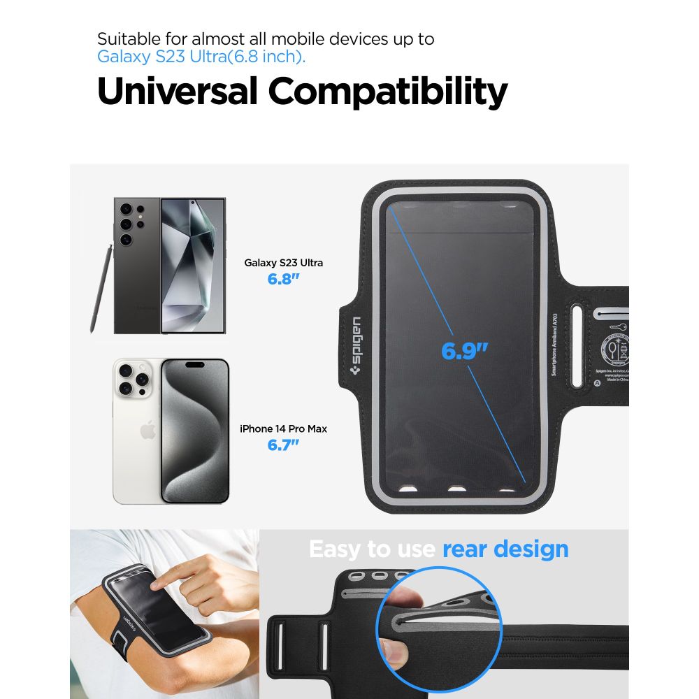 Spigen A703 urheilukämmennauha 6.9'' - musta