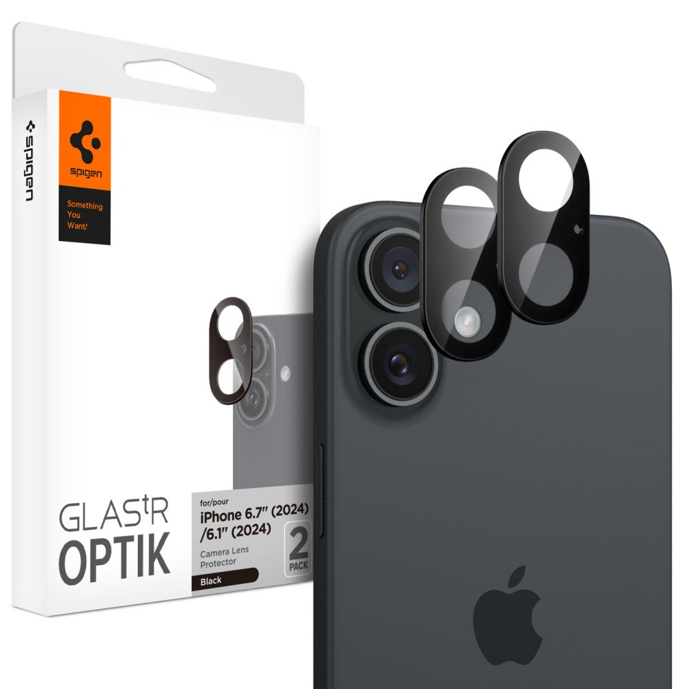 Spigen Optik GLAS.TR kameran suojus 2-PAKKAUS iPhone 16 / 16 PLUS - Musta