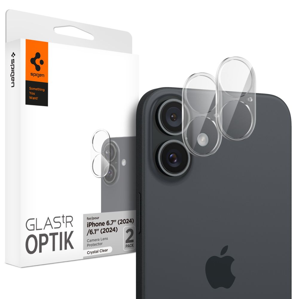 Spigen Optik Glas.tR karkaistu lasi iPhone 16 / 16 Plus -kameraan - läpinäkyvä (2 kpl)