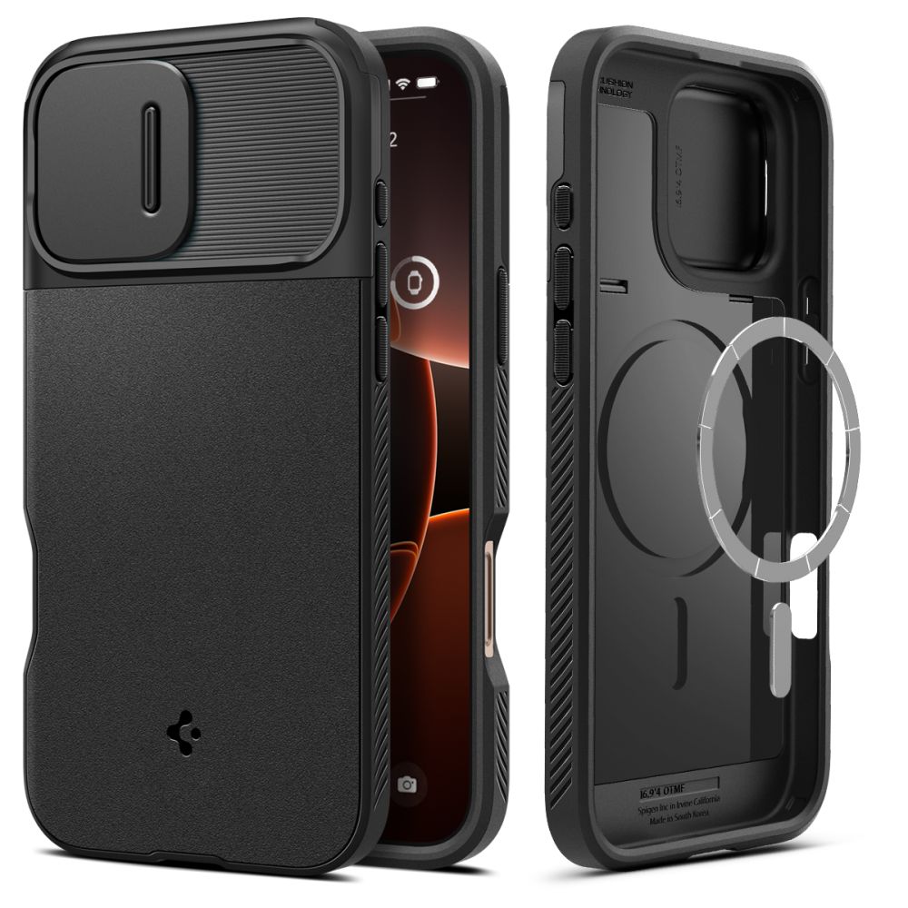 Spigen Optik Armor Mag -kotelo MagSafella 16 Pro Maxille iPhone - musta