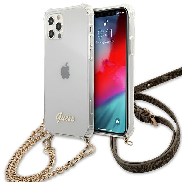 Guess GUHCP12MKC4GSGO iPhone 12/12 Pro 6.1" läpinäkyvä kova kotelo 4G Gold Chain -ketju