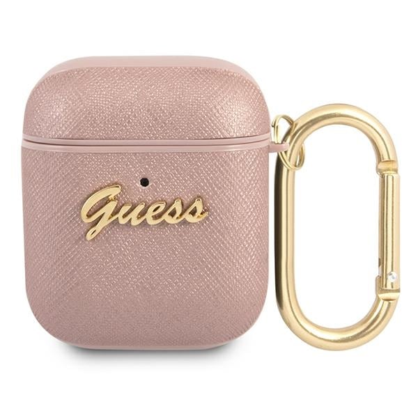 Guess GUA2SASMP AirPods suojus vaaleanpunainen Saffiano Script Metal Collection