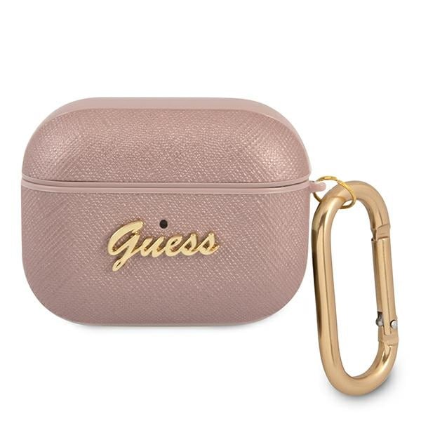 Guess GUAPSASMP AirPods Pro -suojus vaaleanpunainen Saffiano Script Metal Collection