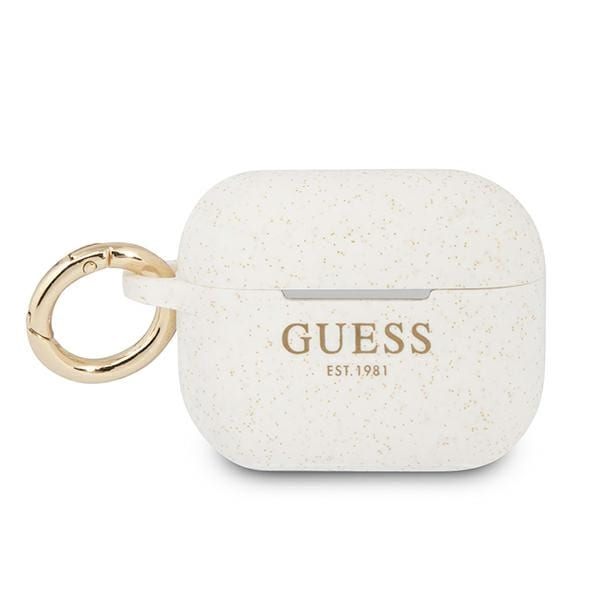 Guess GUAPSGGEH AirPods Pro -suojus valkoinen/valkoinen Silikoni Glitteri
