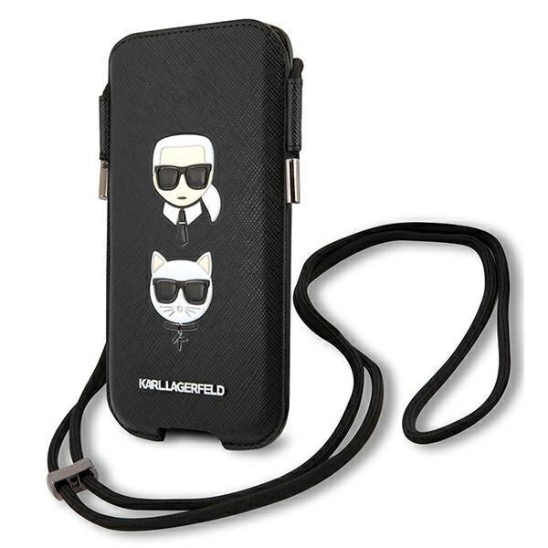 Karl Lagerfeld Saffiano Ikonik Karl&Choupette Head 6.1'' käsilaukku - musta