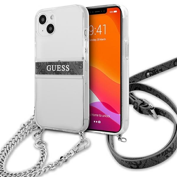 Guess GUHCP13SKC4GBSI iPhone 13 mini 5.4" läpinäkyvä kotelo 4G harmaa hihna hopeaketju