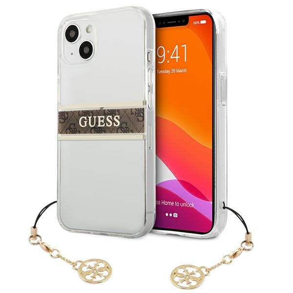Guess GUHCP13SKB4GBR iPhone 13 mini 5.4" läpinäkyvä kovakotelo 4G ruskea hihna Charmi