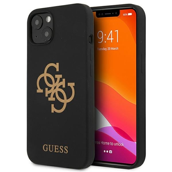 Guess GUHCP13SLS4GGBK iPhone 13 mini 5.4" musta/musta kova kotelo Silikoni 4G Logo