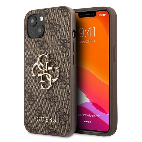Guess 4G Big Metal Logo Case for iPhone 13 - Ruskea