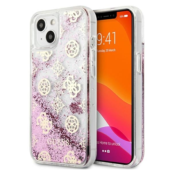 Guess GUHCP13SLGPEPI iPhone 13 mini 5,4" vaaleanpunainen kovakotelo Peony Liquid Glitter