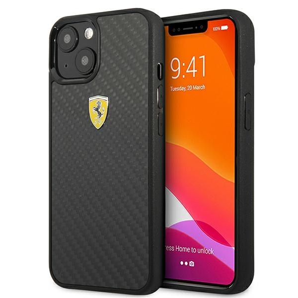 Ferrari FEHCP13SFCABK iPhone 13 mini 5.4" musta/musta kovakotelo On Track Real Carbon