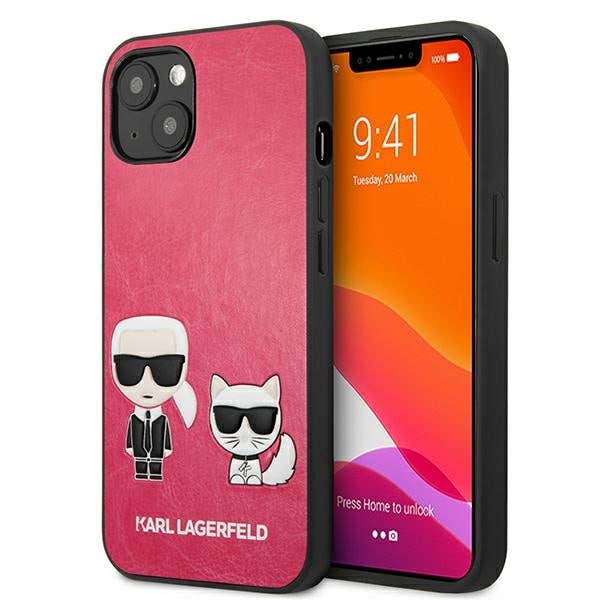 Karl Lagerfeld Ikonik Karl&Choupette iPhone 13 mini kotelo - fuksiaa
