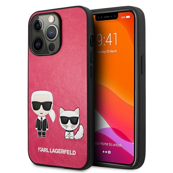 Karl Lagerfeld Ikonik Karl&Choupette kotelo iPhone 13 Pro / iPhone 13 - Fuksiaa
