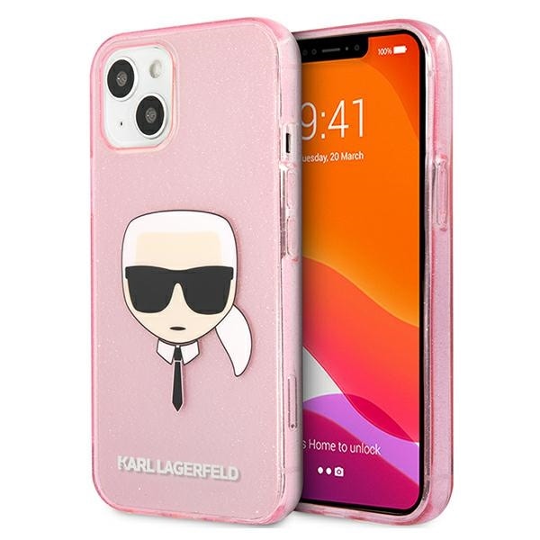 Karl Lagerfeld Glitter Karl's Head Case for iPhone 13 mini - Vaaleanpunainen