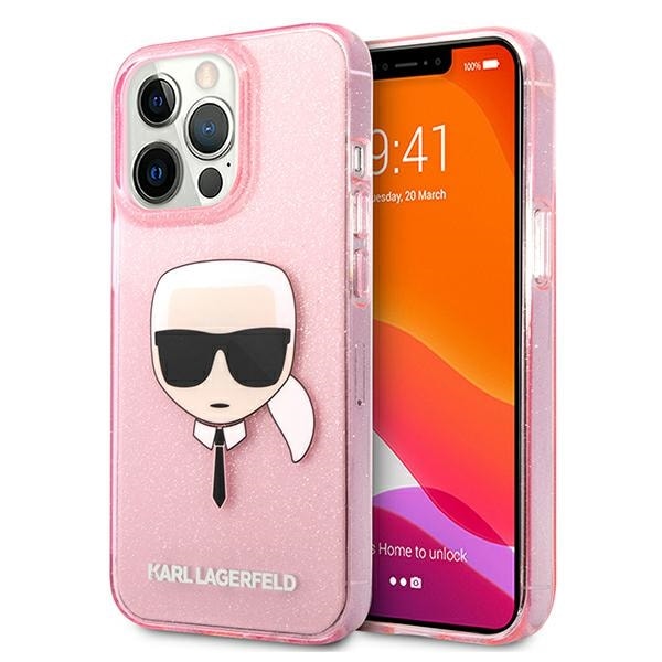 Karl Lagerfeld Glitter Karl's Head Case for iPhone 13 Pro Max - vaaleanpunainen - vaaleanpunainen
