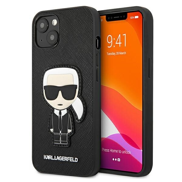 Karl Lagerfeld Saffiano Ikonik Karl's Patch Case for iPhone 13 mini - Musta