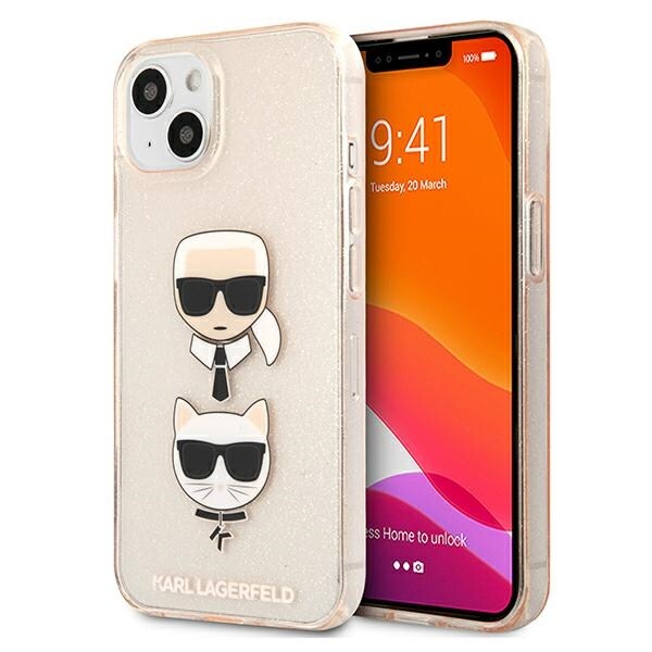 Karl Lagerfeld Glitter Karl's & Choupette Head Case for iPhone 13 mini - Kultainen