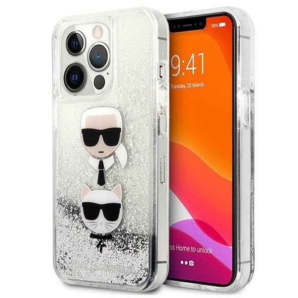 Karl Lagerfeld Liquid Glitter Karl&Choupette Head kotelo iPhone 13 Pro Maxille - hopea