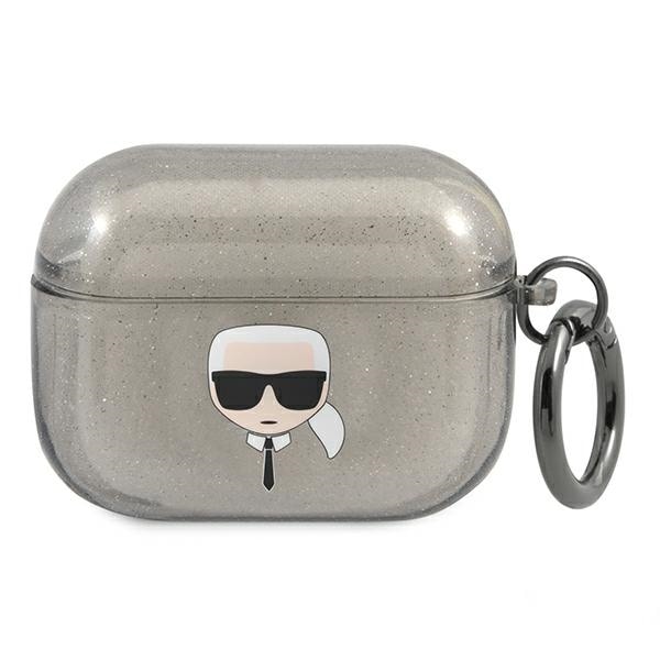 Karl Lagerfeld Glitter Karl's Head -kotelo AirPods Pro:lle - Musta